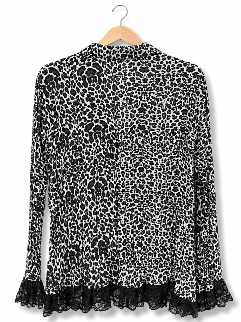 NY COLLECTION Leopard Lace Trim Blouse Top XL Pleated Y2K - Picture 3 of 11